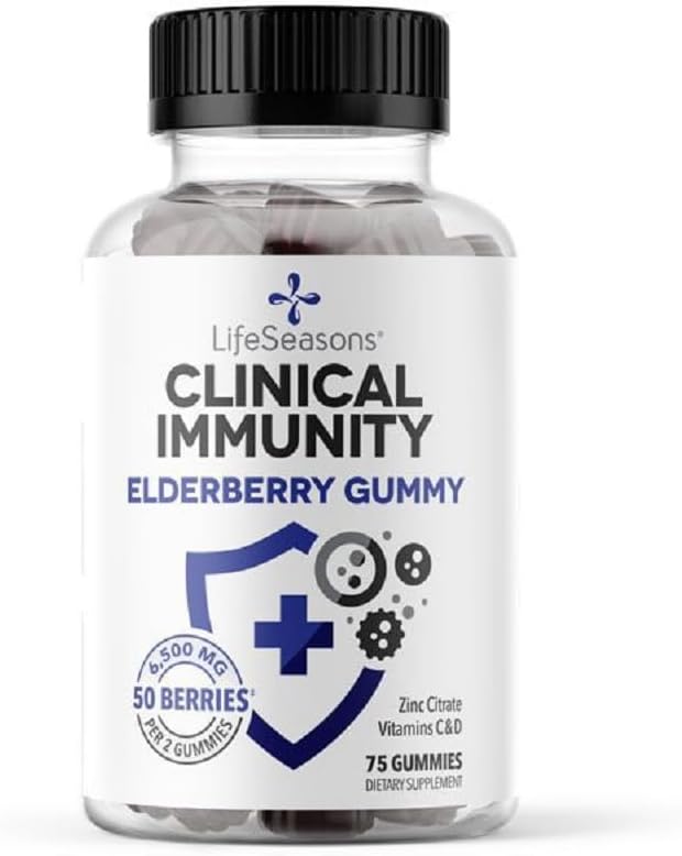 Yaşam Sezonları Klinik Immunity - Yaşlı Gummies - Sağlıklı Bir Immune Sistemini Destekler - 25 Yaşlılık Per Gummy - Maltodextrin-Free - C, D3, çinko & Elderset - 75 Gummies