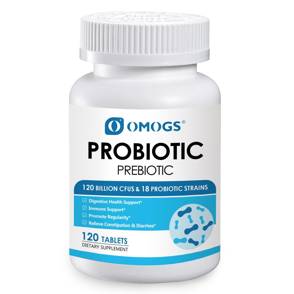 OMOGS Probiotics 90 Δισεκατομμύρια CFUs 18 Strains, με 3 Βιολογικά Πρεβιοτικά & Βιταμίνη C, Συμπλήρωμα διατροφής για γυναίκες, άνδρες και παιδιά, Μεταβολισμός υποστήριξης, Ανοσία και Digestive Health, Non-GMO, 90 δισκία
