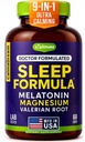 9-in-1 Melatonin Sleep Aid for Yetişkinler - ABD Made, Lab Melatonin 5 mg ve 108 mg Uyku için Magnezyum - TRAACS, Ashwagandha, Valerian Root, GABA, 5HTP, Herbal Sleep Supplement, Vegan, 60 Caps