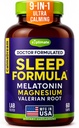 9-in-1 Melatonin Sleep Aid for Yetişkinler - ABD Made, Lab Melatonin 5 mg ve 108 mg Uyku için Magnezyum - TRAACS, Ashwagandha, Valerian Root, GABA, 5HTP, Herbal Sleep Supplement, Vegan, 60 Caps