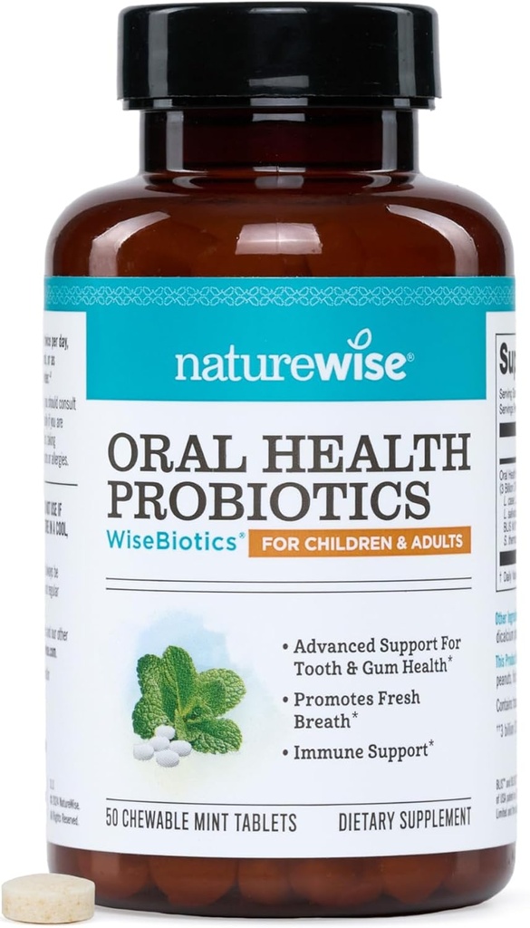 NatureWise Oral Probiyotiks for Mouth Bad Breath - Chewable Sugar-Free Mint - Lactobacillus reuteri Chewable - Oral Probiyotiks For Kids & Yetişkinler - Non-GMO USAd - 50 Count[50-Day Supply]
