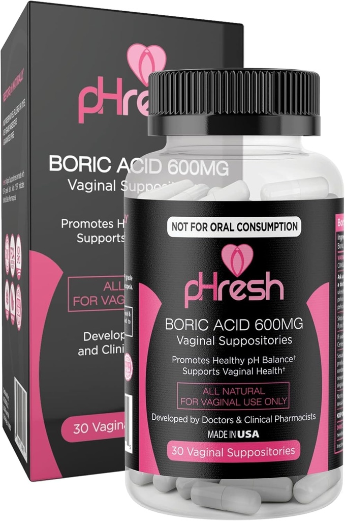 pHresh Boric Acid Υποθεσίες για γυναίκες, Υποθετικά για τη χρήση Odor, Φυσική Γυναικεία Φροντίδα Υποστηρίζει Κολπική Υγεία & Προάγει Υγιεινή ισορροπία pH - Made in USA