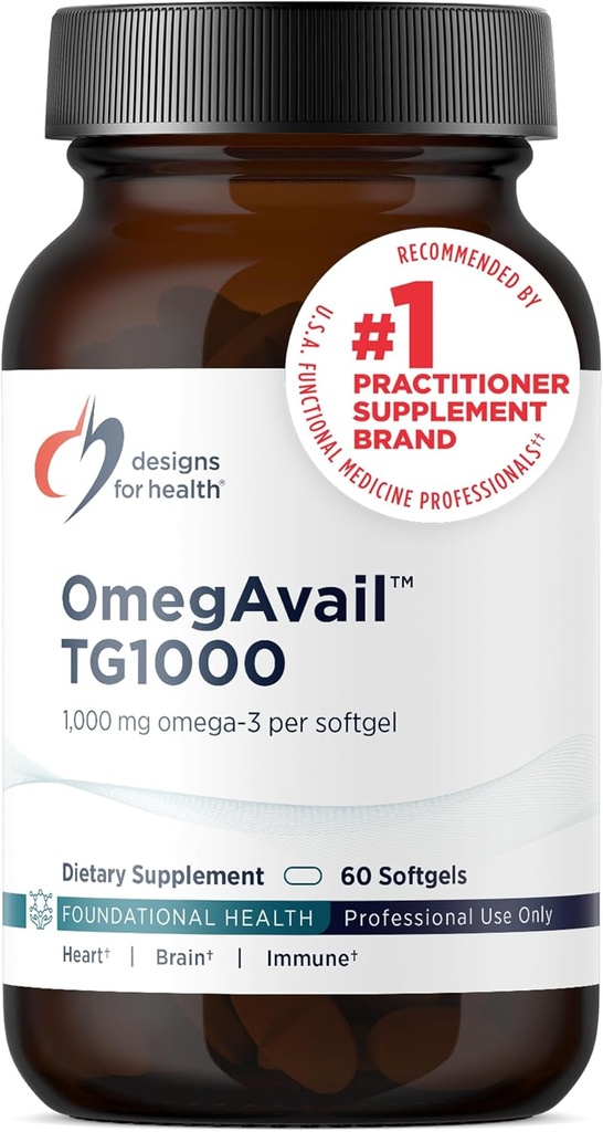 Health OmegAvail TG1000 - TG (Triglyceride) Balık Yağı EPA/DHA ile Tamamlanmış 1000 mg Omega-3 Per Softgel - Natural Lemon Flavor + No Fishy Aftertaste (60 Softgels)