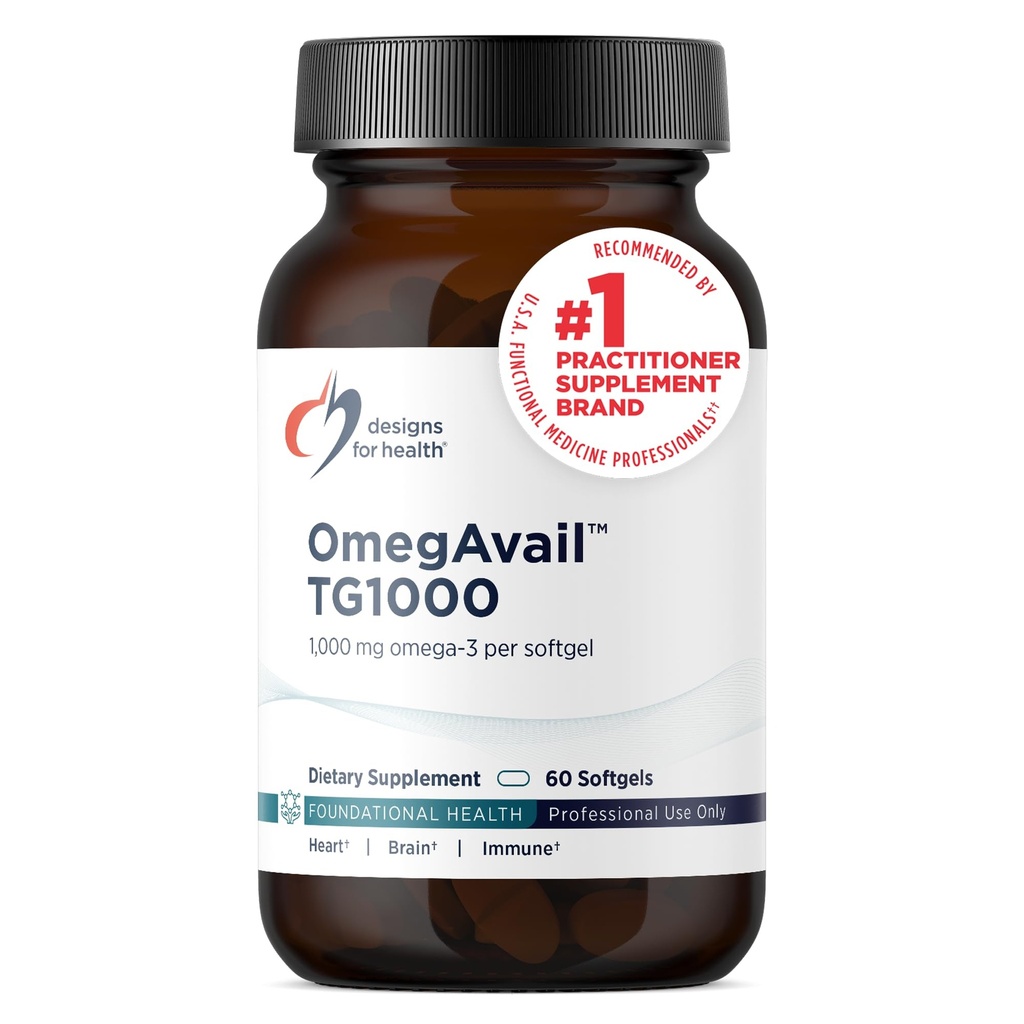 Health OmegAvail TG1000 - TG (Triglyceride) Balık Yağı EPA/DHA ile Tamamlanmış 1000 mg Omega-3 Per Softgel - Natural Lemon Flavor + No Fishy Aftertaste (60 Softgels)