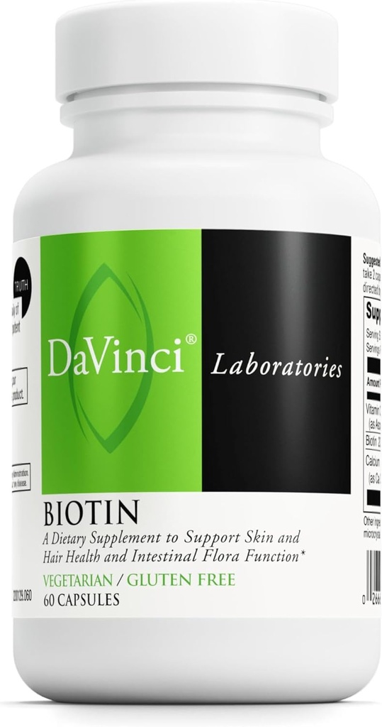 DAVINCI Laboratuvarları Biotin - Cilt ve Saç Sağlığı, Intestinal Flora Fonksiyonu* - Ca Carbonate olarak C & Food ile Diyet Supplement - Vegetarian - Gluten-Free - 60 Capsules