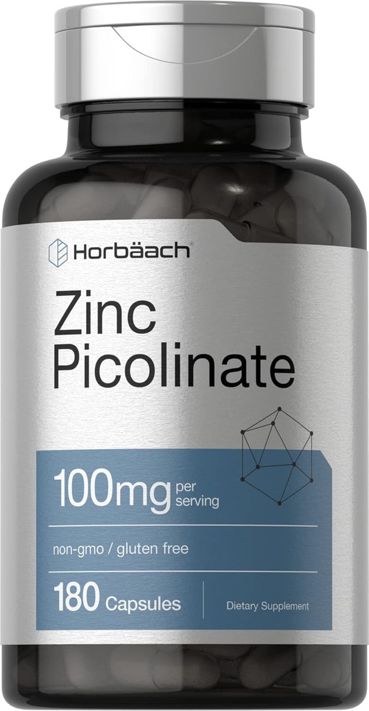 Horbäach çinko Picolinate 100 mg | 180 Capsules | High Potency | Non-GMO, Gluten Free | çinko Supplement