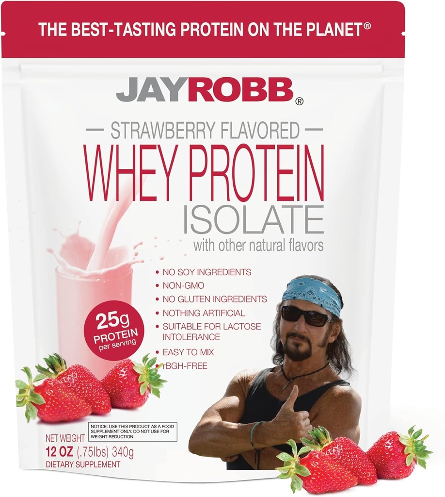 Jay Robb - Grass-Fed Whey Protein Isolate Toz, Outrageously Delicious, Strawberry, 11 Hizmet (12 oz)