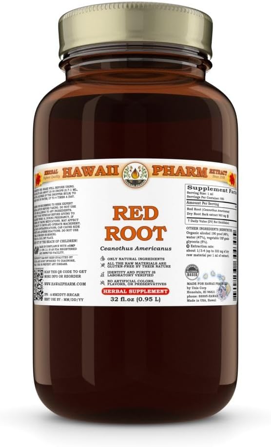 Hawaii Pharm Red Root Extract, Tincture for Heart and Lymphatic Wellness, Tavsiyeler Digestive Comfort, Aids Detoxification, Supports Gut Balance and Nutrient Abxia - 32 fl.oz