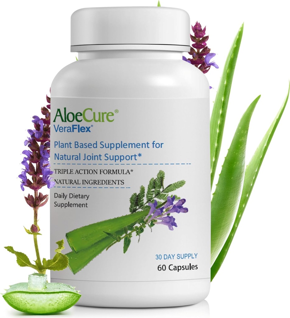 AloeCure VeraFlex Natural Joint Health Supplement with USDA Organic Aloe Vera - Plant-Based Capsules to Support Comfort, Mobility and Flexibility - All-Natural Formula, 60 Capsules