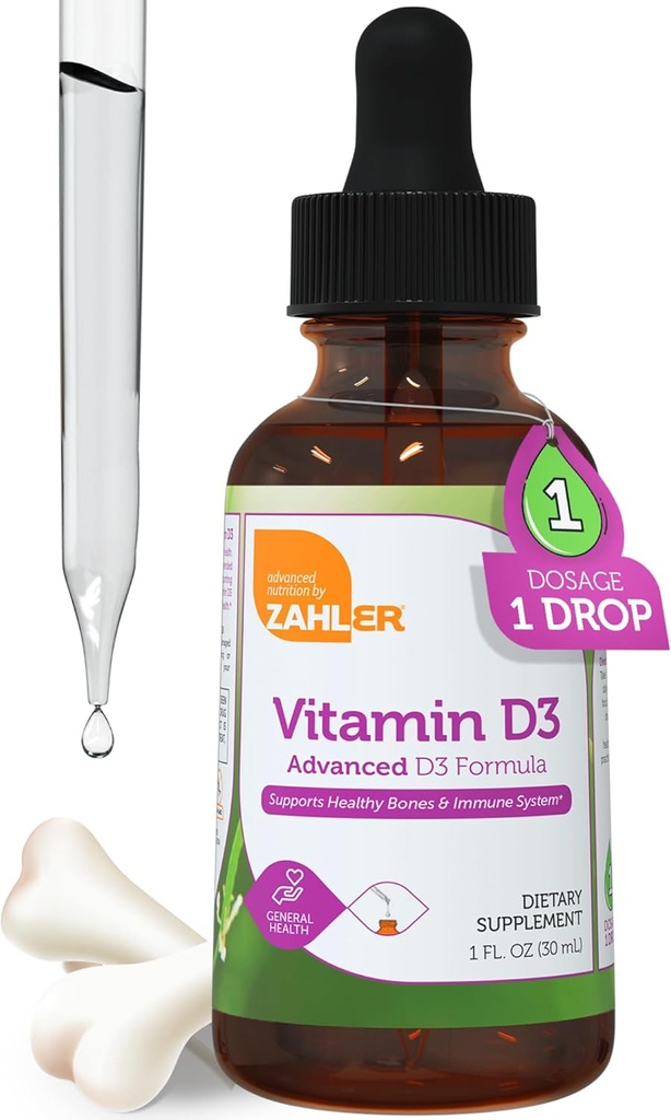 Zahler Liquid Vitamin D3 5000 IU - για Ενήλικες Οστική & Ανοσολογική Υγεία - Βιταμίνη D3 Συμπληρώματα για Γυναίκες & Άνδρες (1 fl oz)