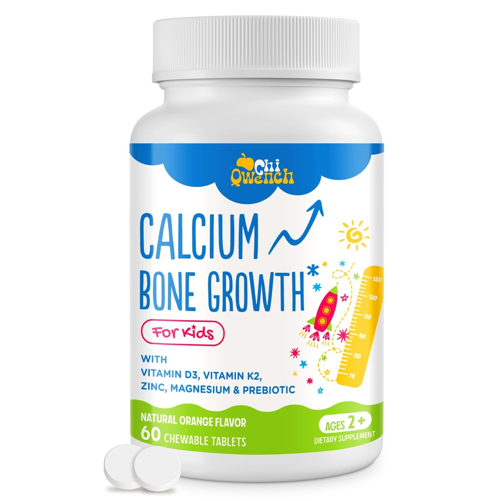 Vitamin D3 & K2, çinko, Magnezyum & Prebiyotiklerle 500 MGuba Supplement. Çocuklar için çocuk Vitaminleri Bone Strength, High Abxia, Orange Chewables, Non-GMO, Gluten Free, 60 Tabs
