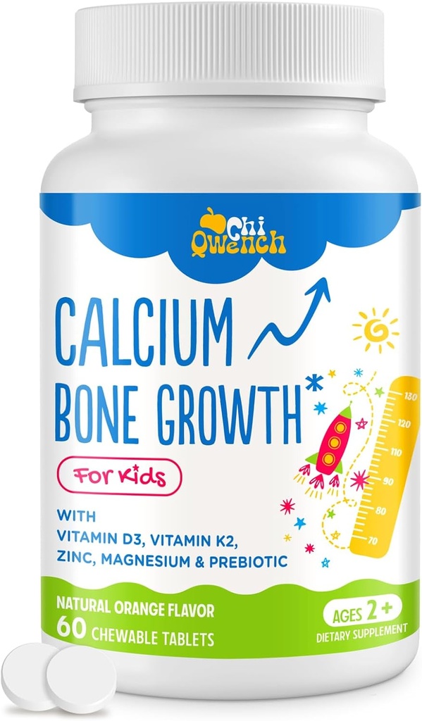 Vitamin D3 & K2, çinko, Magnezyum & Prebiyotiklerle 500 MGuba Supplement. Çocuklar için çocuk Vitaminleri Bone Strength, High Abxia, Orange Chewables, Non-GMO, Gluten Free, 60 Tabs