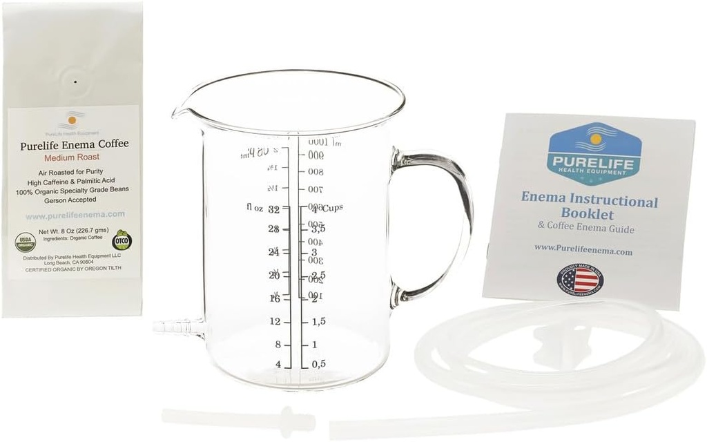 Saflife Kahve Enema Kit - 1 Qt Non Toxic Glass Enema - Kolon Temizleri için - Ev Enemas - Gerson Terapi için Liver Detox - 1/2 Lb Organik Enema Kahve - Lab Tested