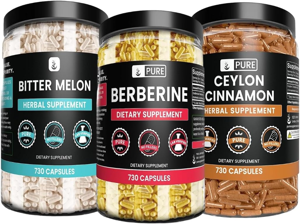 Saf Original Malzemeler Berberine, Bitter Melon ve Ceylon Cinnamon Capsules (730 Capsules) Magnezyum veya Rice Fillers