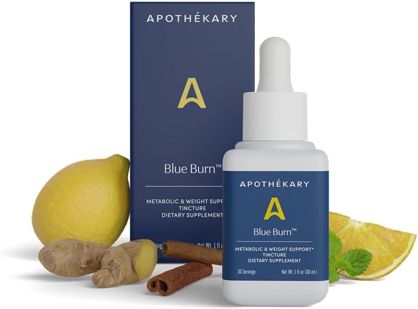 Apothékary Blue Burn Βότανο συμπλήρωμα Υγρές σταγόνες, Μεταβολισμός και τη διαχείριση βάρους Υποστήριξη, 1 Fl Oz, 30 Υπηρεσίες