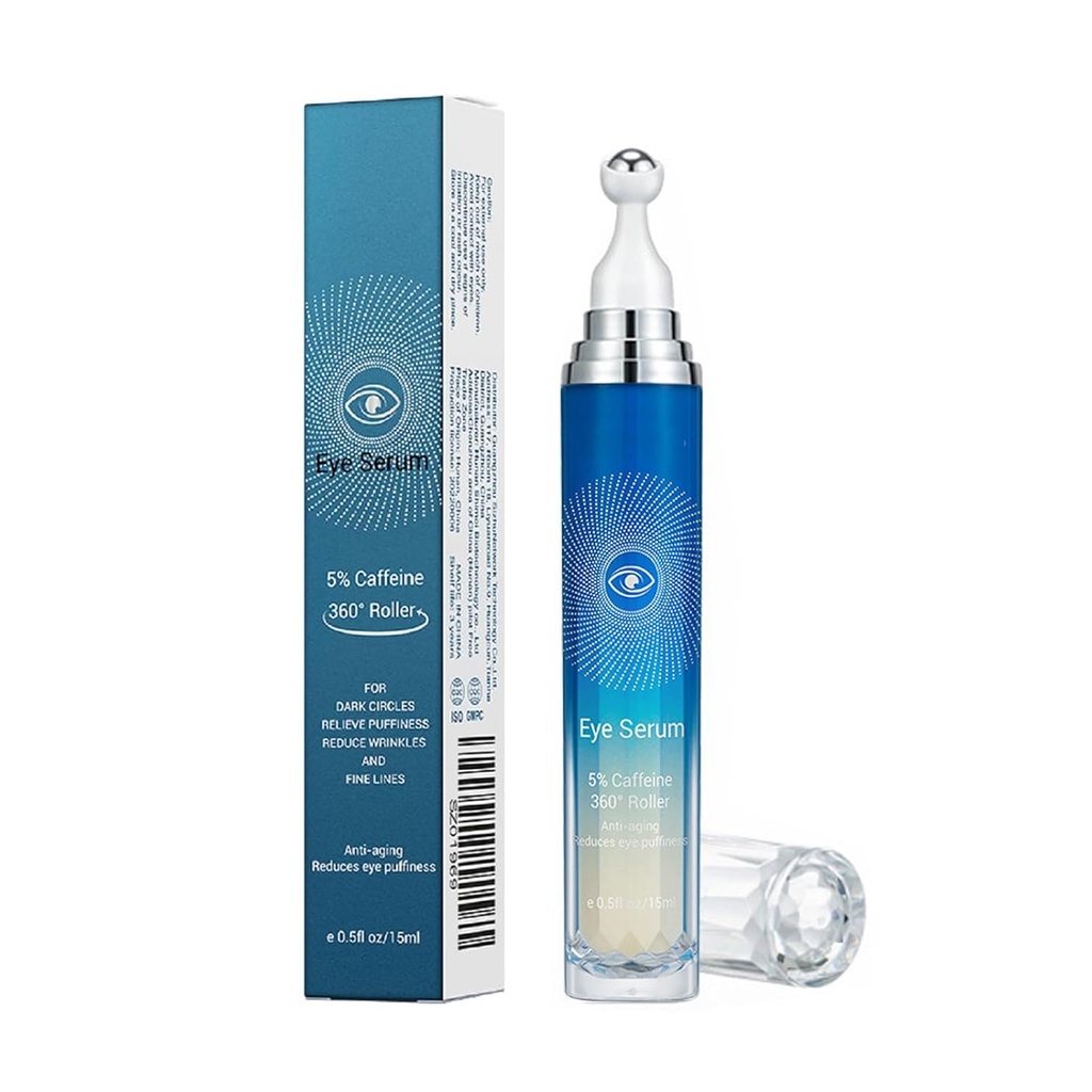 5% Caffeine Eye Serum, Anti-Gearing Under Eye Roller Cream for Dark Circles Puffiness Wrinkles and Fine Lines, Κορεατική EyeCare Cream με 360°Massage Ball, EyeBags Θεραπεία για άνδρες και γυναίκες