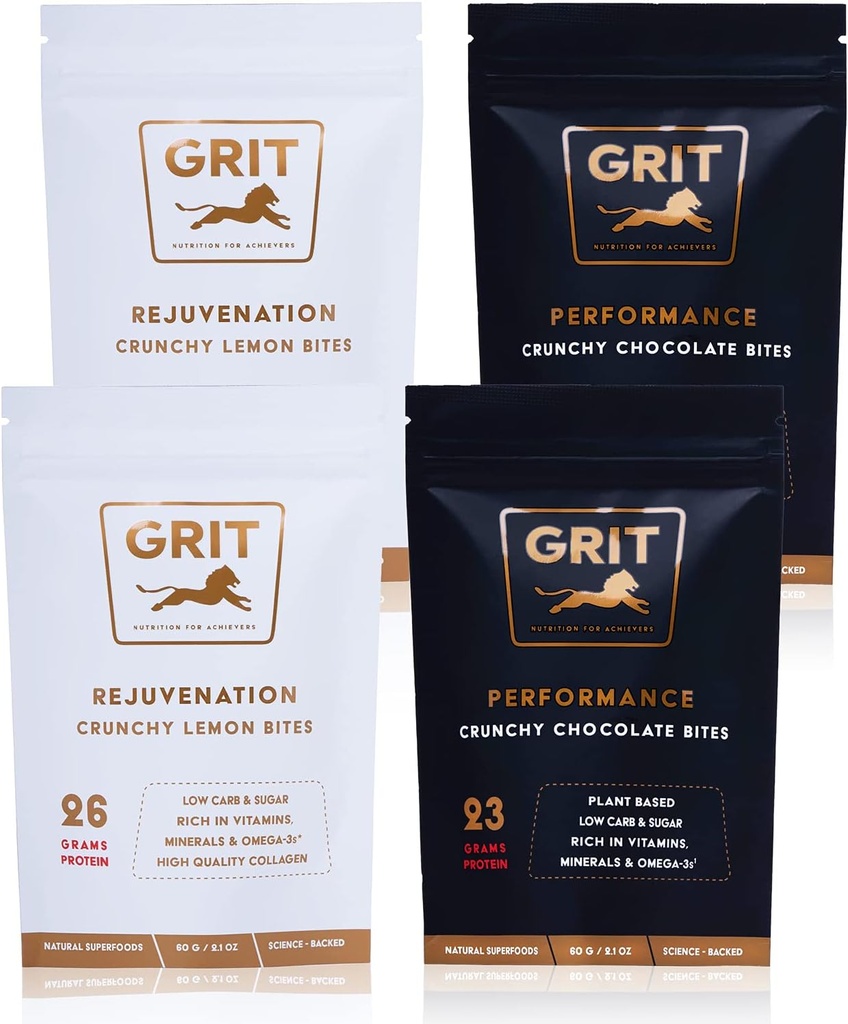 Beslenme Bitleri Örnekr Paketi | 23-26g protein | Yüksek Enerji Pre-Workout ve Ortak Destek Supplements | Kas-Building and Endurance | Gluten Free, Keto, No Soy | GRIT Superfoods (60g, 4 paket)