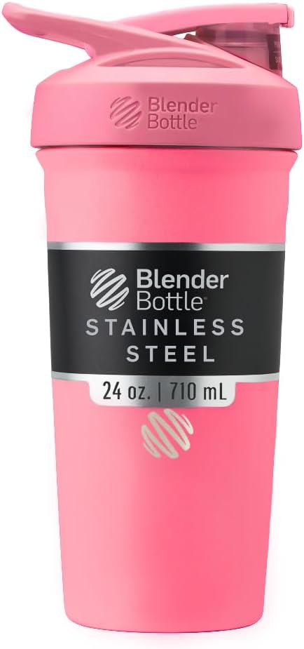 BlenderBottle Sport, Paslanmaz Çelik Shaker Şişe'i Wiresk, 24Ounce, Pink - Athletes & Fitness Enthusiasts için Protein Shakes & Hydration, Easy Mix, Keeps Drinks Cold, Lockable Lid