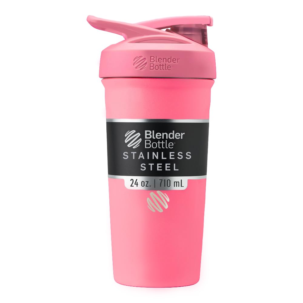 BlenderBottle Sport, Paslanmaz Çelik Shaker Şişe'i Wiresk, 24Ounce, Pink - Athletes & Fitness Enthusiasts için Protein Shakes & Hydration, Easy Mix, Keeps Drinks Cold, Lockable Lid