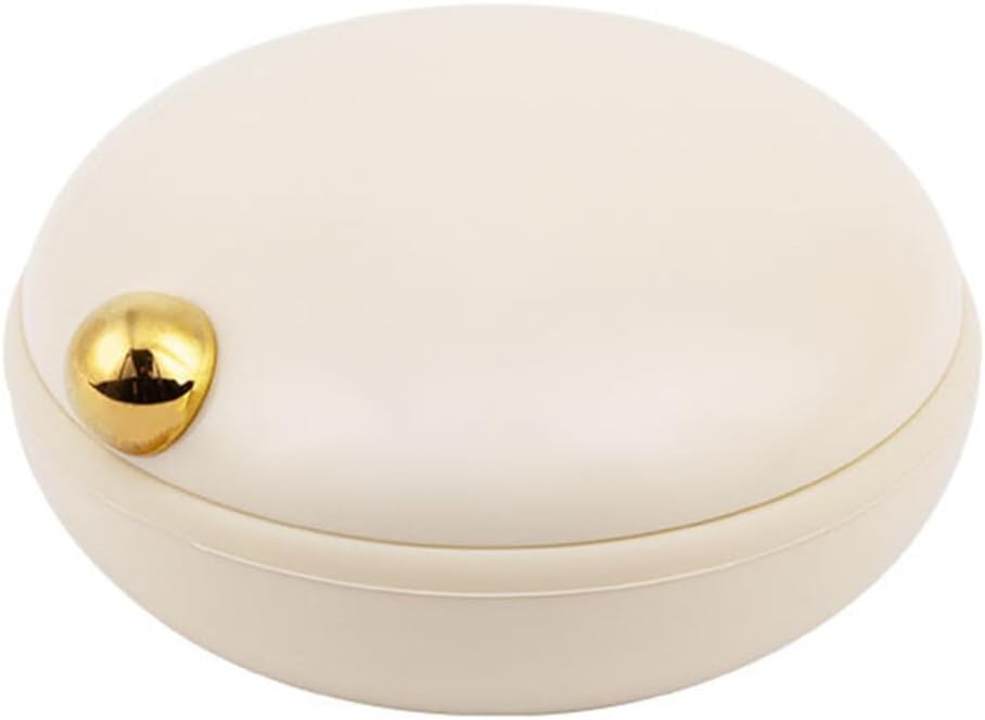 Garneck Travel Pill Organizer 4 Karşılaştırmalı Günlük Pill Case Small Port Box Round Konteynerleri Açık Günlük Seyahat Için Beige