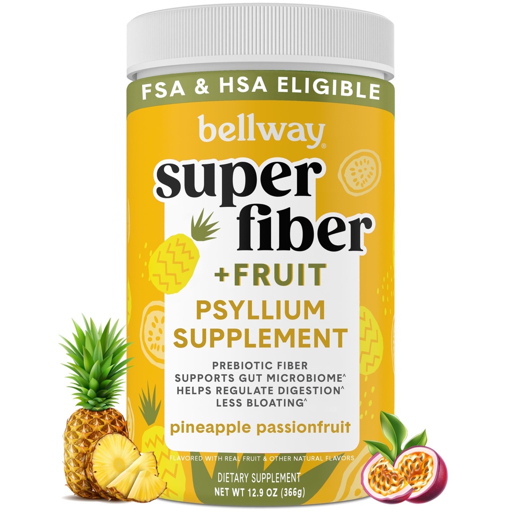 Bellway Super Fiber Toz + Meyve, Sugar Free Organic Psyllium Husk Toz Fiber Düzenlilik, Bloating Relief & Digestive Health, Plant-Based, Pineapple Passion Fruit (50 hizmet)