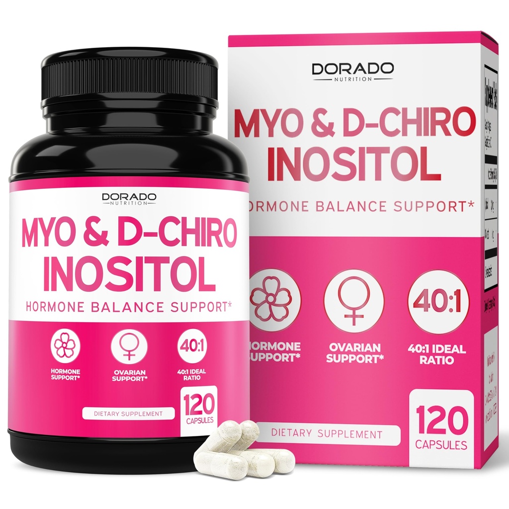 Myo-Inositol & D-Chiro Inositol συμπλήρωμα για τις γυναίκες (120 κάψουλες, 2050mg ανά υπηρεσία Ιδανικό 40:1 αναλογία Myo Inositol) Ορμονική ισορροπία για τις γυναίκες - Tested τρίτο μέρος, Vegan Safe & USA Made - 120 Count