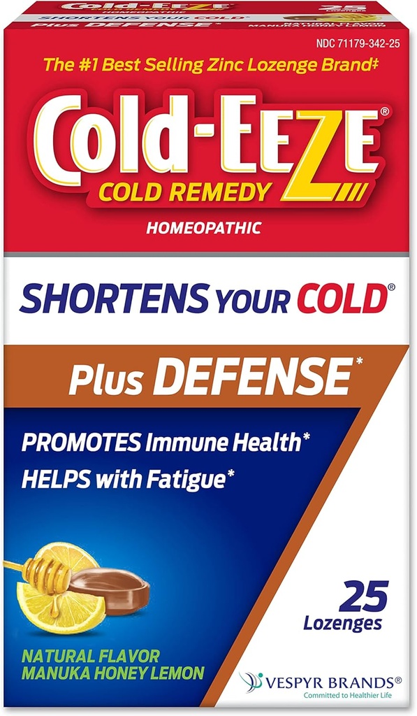 Cold-Eeze Plus Savunma Doğal Manuka Honey Lemon Çinko Lozenges, Homeopathic Cold Remedy, Shortens Common Cold Belirtileri, Immune Health, Sambucus Nigra, Echinacea ve Rose HIPS, 25 Ct.