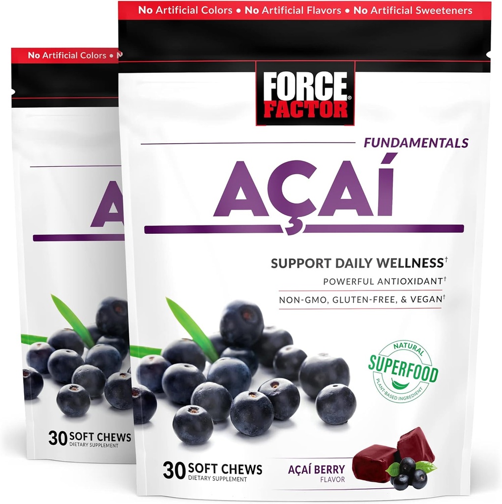 Power Factor Acai Soft Chews for Immune Support, Oxidative Stress Defense, Superfood and Antioxys Supplement, Non-GMO, Gluten-Free, and Vegan, Acai Berry Flavor, 30 Soft Chews, 2Pack