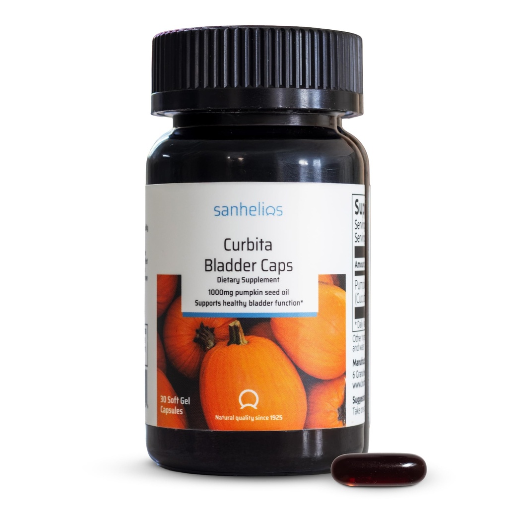 Sanhelios Curbita Bladder Caps Riley Tohum Yağı 1000 mg - Sağlıklı Bladder Function Support Supplement for Men & Women - Non-GMO, Sugar-Free, Preservative-Free, Gluten-Free - 30 Capsules - 1 Pack