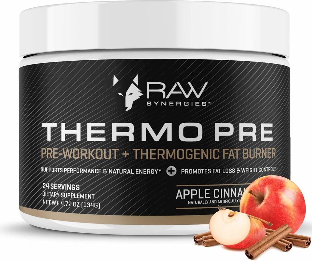 Termo Pre - Aktif Yaşam Tarzı için Fitness Destek Supplement - Pre-Workout Thermogenic & Metabolic Support - Plant-Based, Natural Malzemeler - Apple Cinnamon - 24 Hizmet
