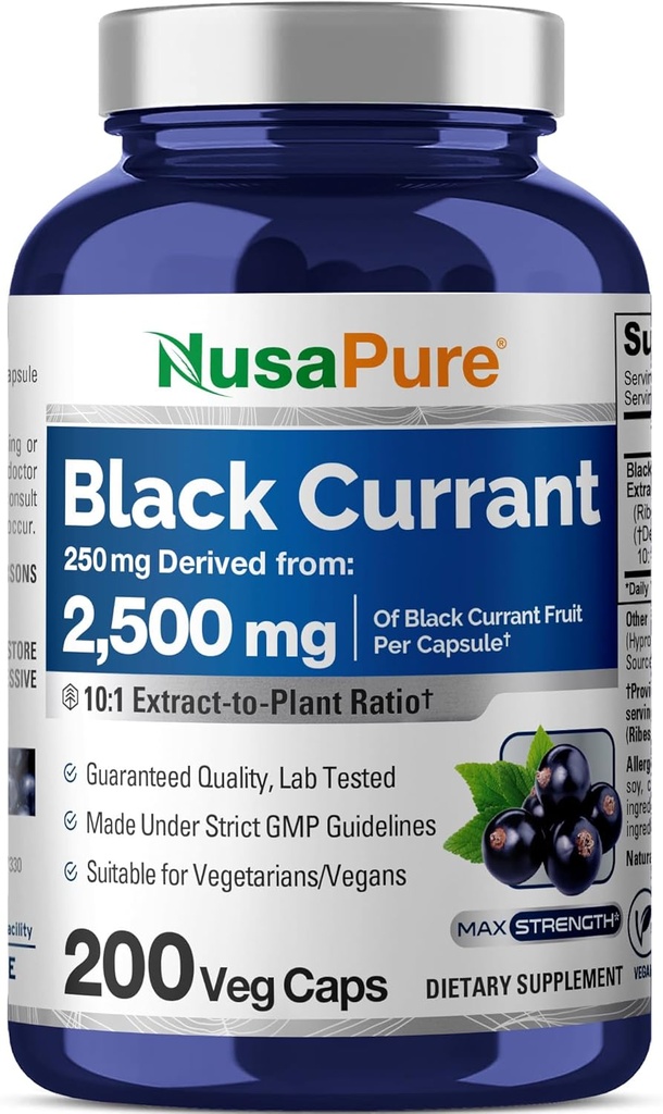 NusaPure Black Currant 10:1 Ekstraksiyon, 250 mg Veg Caps 200 Vegan, Non-GMO
