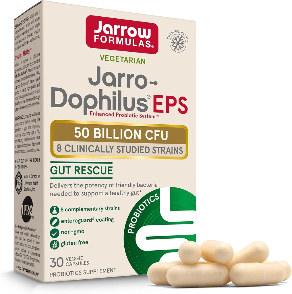 Jarrow Formulas Jarro-Dophilus EPS - 50 Δισεκατομμύρια Οργανισμοί ανά υπηρεσία - 30 Enteric Coated Veggie Caps - Multi-Strain Probiotic - Εντερική & Ανοσολογική Υγεία - Μέχρι 30 Υπηρεσίες