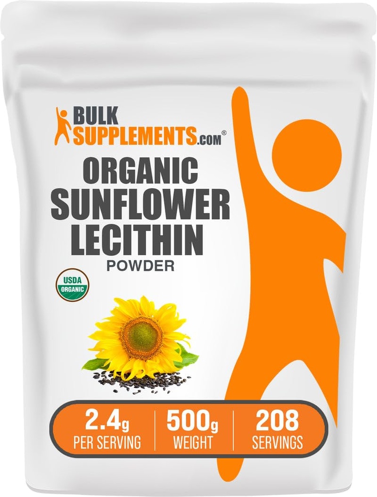 BulkSupplements.com Βιολογικό Ηλίανθος Λεκιθίνη σκόνη - Ηλίανθος Λεκιθίνη συμπλήρωμα, Συμπλήρωμα διατροφής, Βαθμός τροφίμων - Vegan & Gluten Free, 2,4g ανά Σερβίρισμα, 500g (1.1 lbs) (πακέτο των 1)