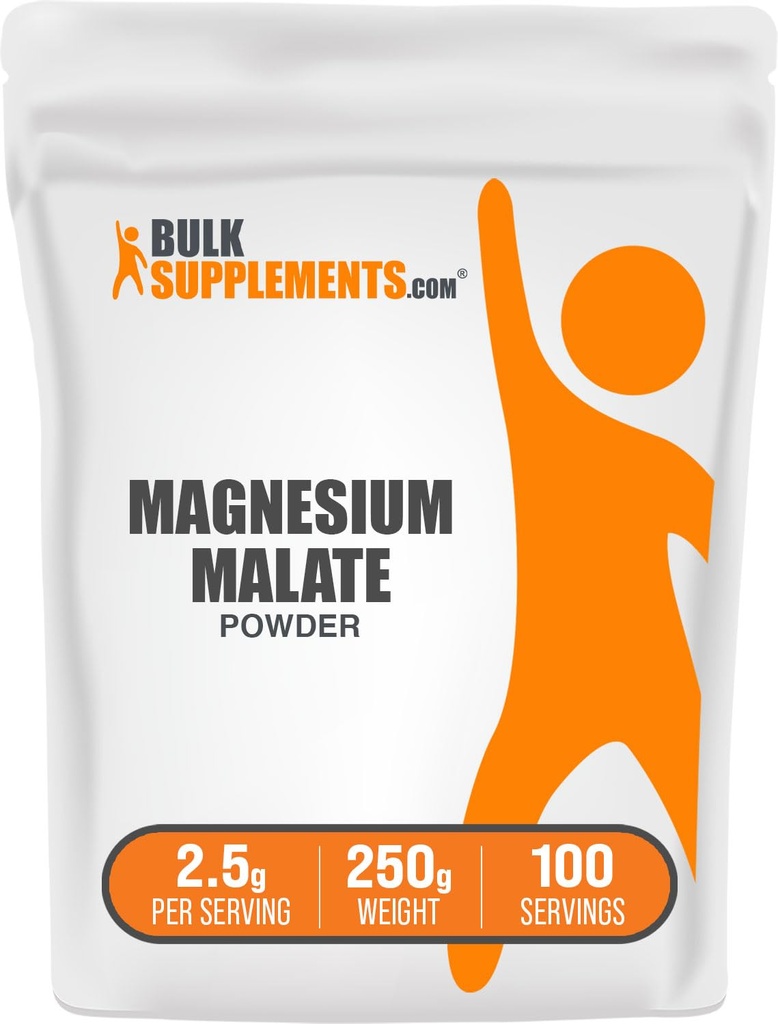 BulkSupplements.com Magnezyum Malate Toz - Magnezyum Supplements, High Bioavailabilty - Unflavored & Gluten Free, 2.5g per Service, 250g (8.8 oz) (Pack of 1)