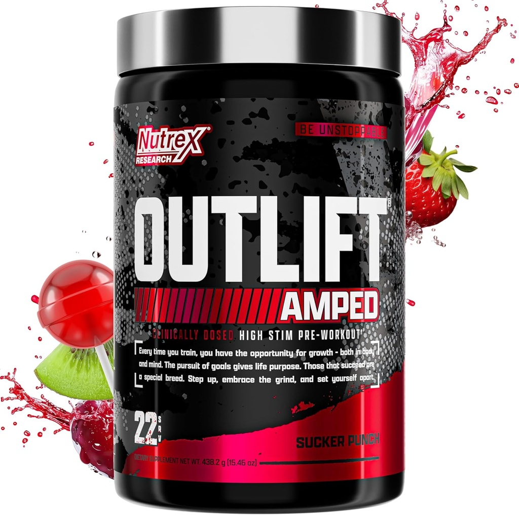OUTLIFT, Max Dosed YÜKSEK STIM Pre Workout Toz, 6G Citrulline, 3.2G Beta Alanine, Alpha GPC, CognatiQ, Extreme Energy, Massive Pumps, Strength, Electrolytes, Nootropics, Punch, 22 Hizmet
