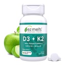 EZ Λιώνει Διαλύσιμη Βιταμίνη Vegan D3 + K2 5.000 IU - Υποστήριξη για την υγεία των οστών και της καρδιάς - Υποστήριξη για τη λειτουργία του ανοσοποιητικού - Όχι Τεχνητές Γεύσεις - Μη ΓΤΟ - Πράσινη Apple - 90 Διαλυτά δισκία (90 Σερβιέτες)
