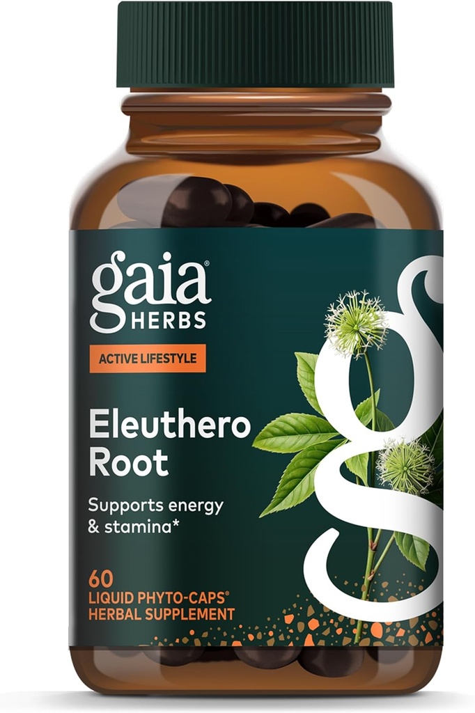 Gaia Herbs Eleuthero Root - Ενέργεια, Stamina & Ψυχική Αντοχή Υποστήριξη - Eleuthero Root (Siberian Ginseng) Adaptogen Herbal Supplement - 60 Vegan Liquid Phyto-Capsules (30-Day Supply)