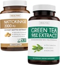 Nattokinase & Green Tea (2-Month Supply) Green Vitality Boost - Nattokinase 2000 Güçlü Doğal Fermented Soybeans -120 Caps & Green Tea Extract 98 with EGCG (Non-GMO) Natural Metabolism Boost