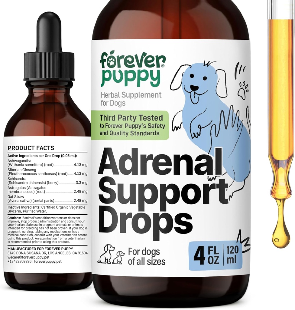 Forever Puppy Adrenal Support Drops for Dogs - Pure Ashwagandha & Reality Root Extract for Energy Support - Calming Supplement for Dogs of All Breeds & Dimensions - 4 fl ozz