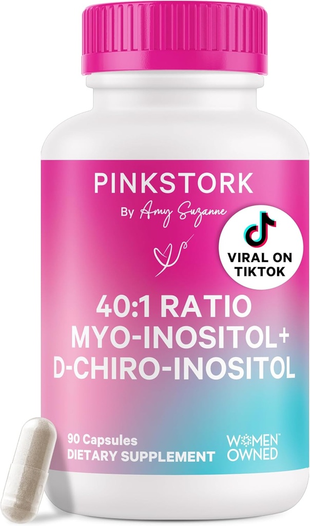 Pink Stork Inositol Supplement for Women – 40:1 Myo-Inositol & D-Chiro Inositol – Hormon Dengesi, Ferttitude & Ovarian Support – Cycle Regularity & Metabolic Wellness, 30 Hizmet