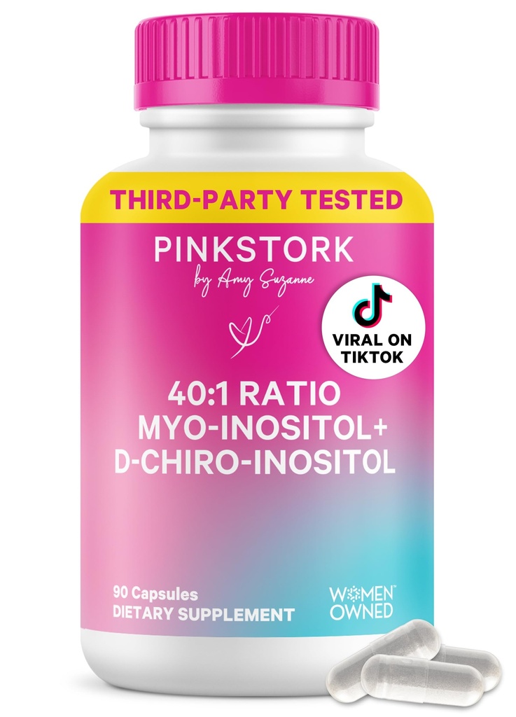 Pink Stork Inositol Supplement for Women – 40:1 Myo-Inositol & D-Chiro Inositol – Hormon Dengesi, Ferttitude & Ovarian Support – Cycle Regularity & Metabolic Wellness, 30 Hizmet
