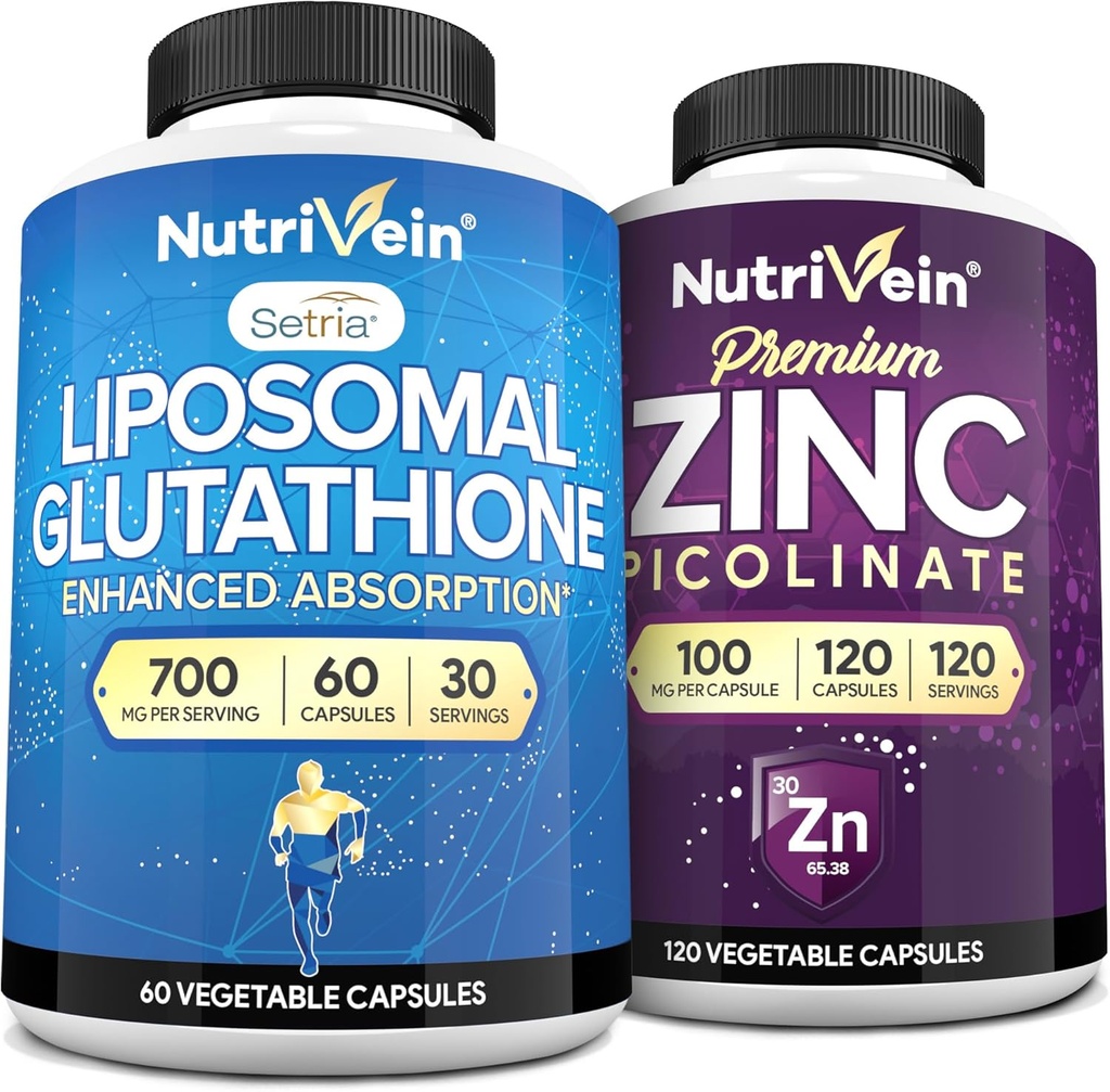 Nutrivein Premium çinko Picolinate & Liposomal Glutathione Supplement Sche: High-Abxia Glutathione Liposomal Supplement & Çinko Supplements for Men & Women - Immunity, Digestion, Detox, & Tamir