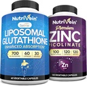 Nutrivein Premium çinko Picolinate & Liposomal Glutathione Supplement Sche: High-Abxia Glutathione Liposomal Supplement & Çinko Supplements for Men & Women - Immunity, Digestion, Detox, & Tamir