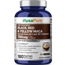 NusaPure Maca Root Μαύρο, Κόκκινο, Κίτρινο 20.000mg - 180 κάψουλες Vegan (Vegan, Non-GMO, Χωρίς γλουτένη) Βιοπερίνη