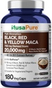 NusaPure Maca Root Black, Red, Sarı 20.000 mg - 180 Vegan Capsules (Vegan,Non-GMO, Gluten Free) Bioperine