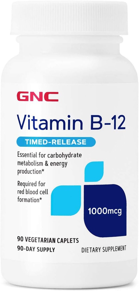 GNC Vitamin B-12 1000mcg, Supports Energy Production, 90 Caplets