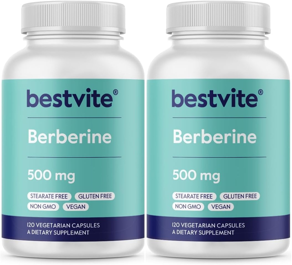 Berberine 500 mg (240 Vejetaryen Capsules) (2-Pack) - No Fillers - No Stearates - No Flow Agents - Vegan - Gluten Free - Non GMO