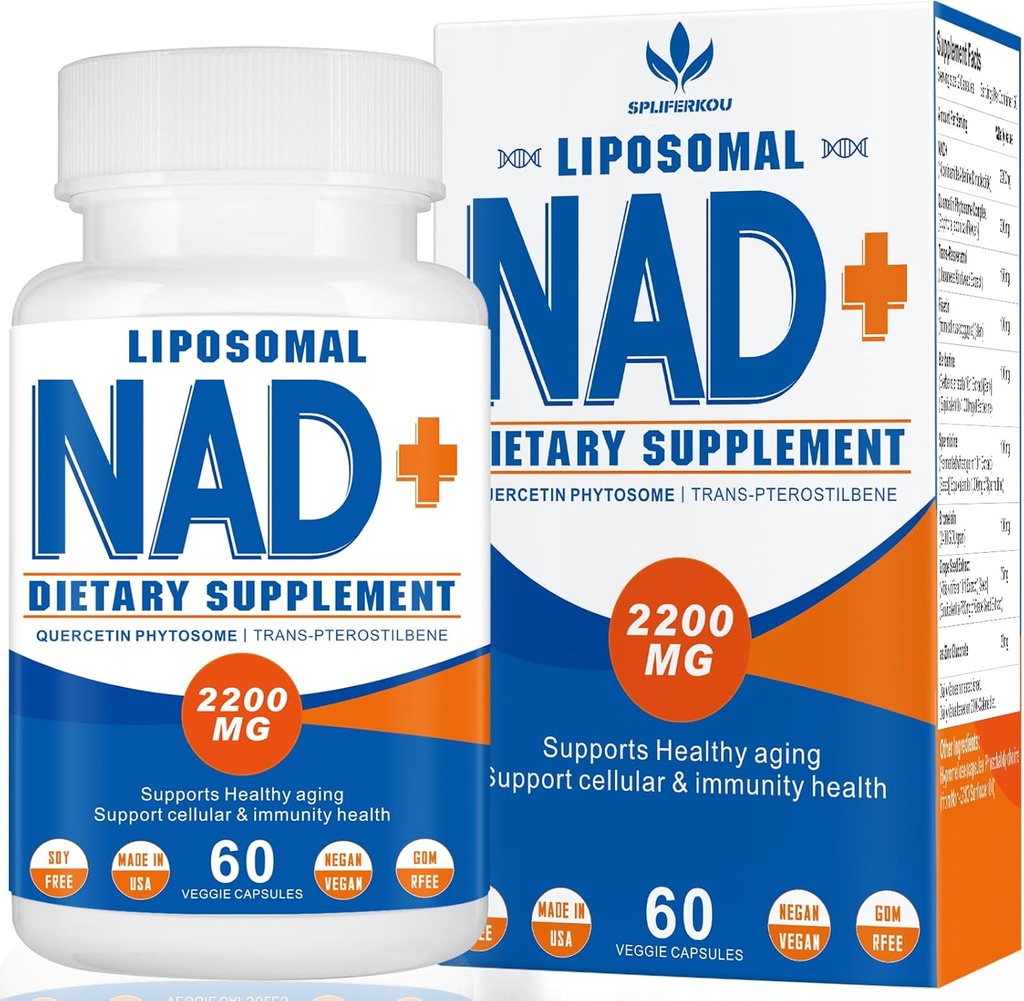 2200 mg Liposomal NAD+ Tamam - Geliştirilmiş Hücre Enerji & Aging Defese, 60 Capsules
