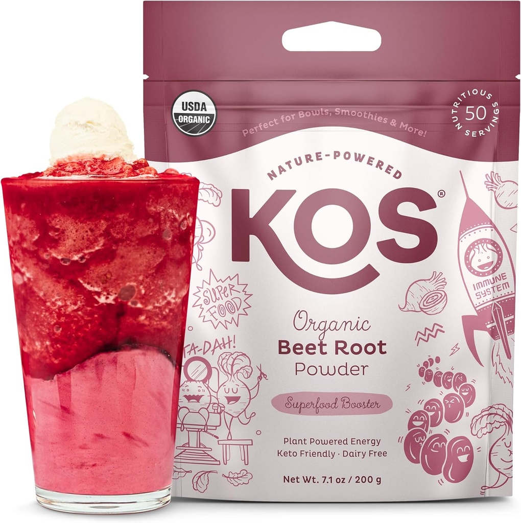 KOS Organik Arıt Kök Toz, USDA sertifikalı - Superfood Plantive Beetroot Malzemeler Stamina için Art, Circulation - Non-GMO, Soy & Gluten-Free, 50 Hizmetler Bag