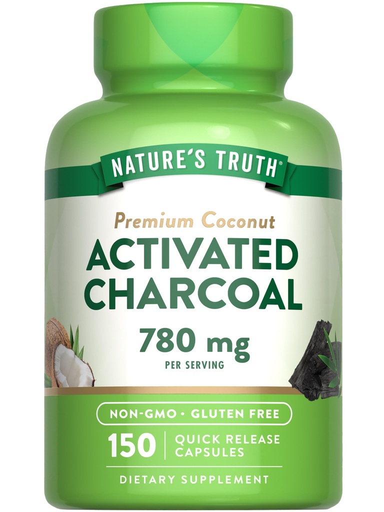 Nature's Truth Aktif Charcoal Capsules 780 mg | 150 Pills | Shells | Non-GMO & Gluten Free Supplement Supplement
